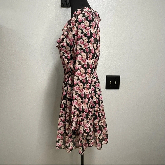 Zara Floral Print Long Sleeve Romantic Mini Sheer Dress Size Medium - Picture 5 of 7